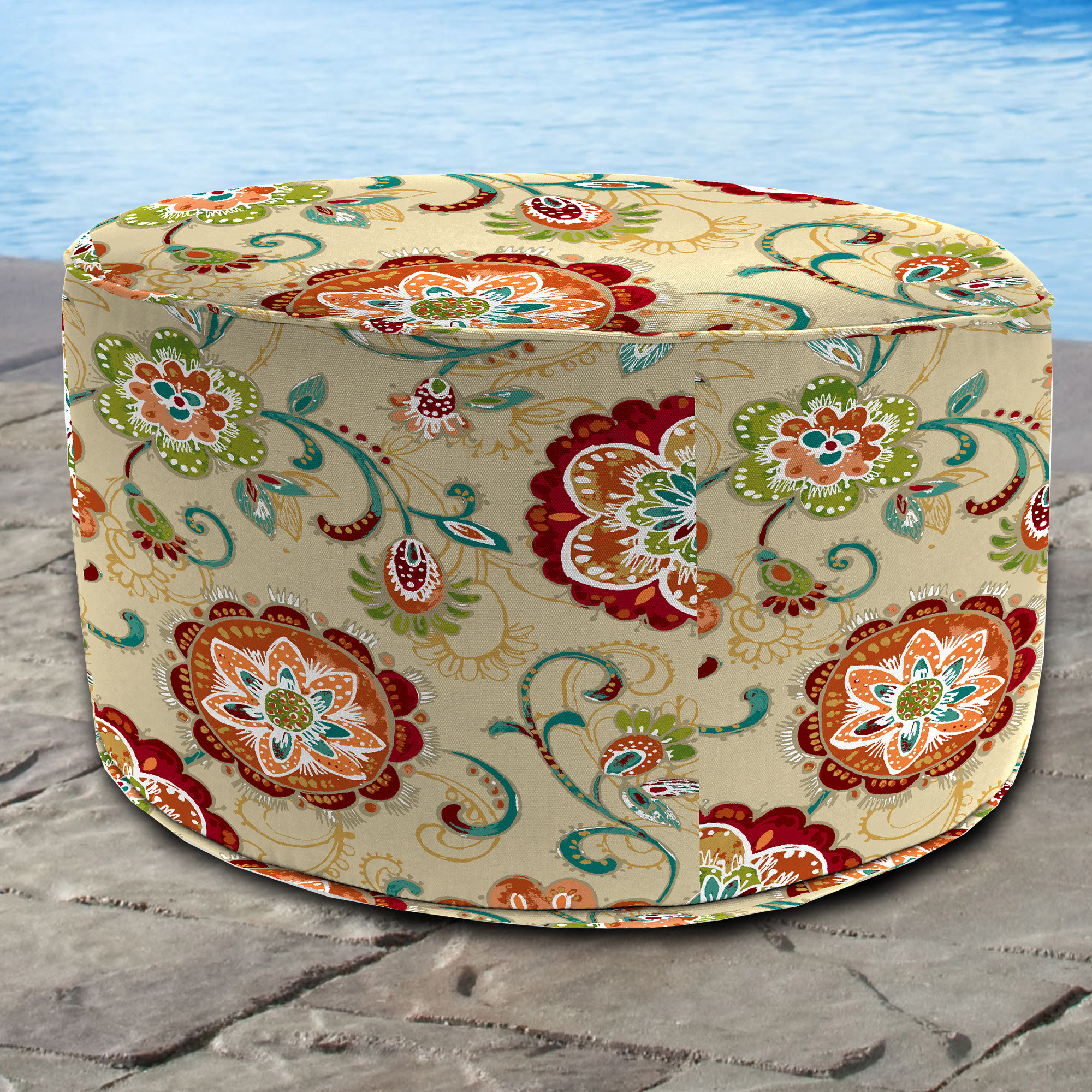 Canora Grey 24" Fanfare Sonoma Multicolor Floral Round Outdoor Pouf ...